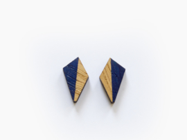 Wooden earstuds cone royal blue