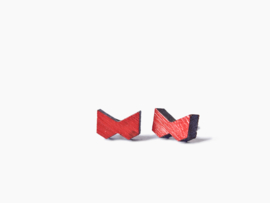 Wooden earstuds red bow