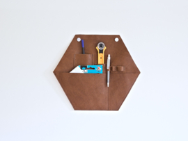 Hexagon leather organizer - Wallhanger - Brown