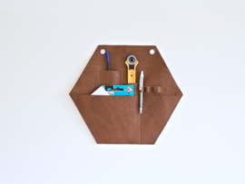 Hexagon Leren opberger - bruin - wandhanger