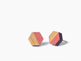 Wooden earstuds hexagon coral