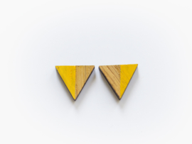 Wooden earstuds yellow triangle