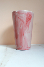 Steengoed conische vaas - roze/rood marmer