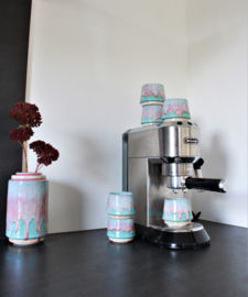 Porseleinen espresso kopje - roze&blauw
