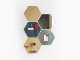 Hexagon oak veneer with shelves