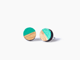Wooden earstuds green circle