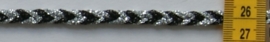 Band metallic zwart/zilver gevlochten 1 cm breed.