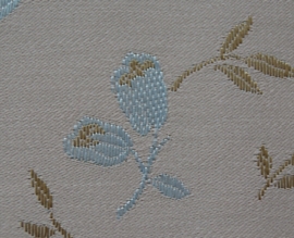 Jacquard coutill  Beige met zilver/gouden tulp 142 cm breed. (prijs per 50 cm.)