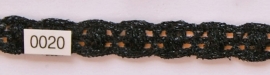 Kant zwart doorgeweven met glinsterdraad zwart 2 cm breed.