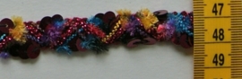 Chenille paars/multi met pailletten 1,5 cm breed