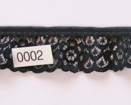 Kant zwart bloem/ruffel 3 cm breed.