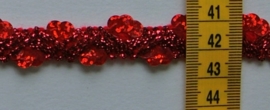 Gebreid kant rood metallic met pailletten 1,5 cm breed.