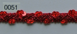 Gebreid kant rood metallic met pailletten 1,5 cm breed.