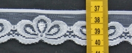 Tule kant bloem wit/zilver 3 cm breed.