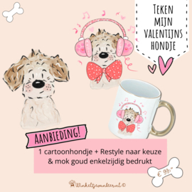 Valentijn Cartoondoggie basis  voor 1 hondje incl. 1 gratis Restyle + mok