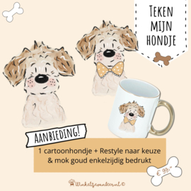 Cartoondoggie basis  voor 1 hondje incl. 1 gratis Restyle + mok