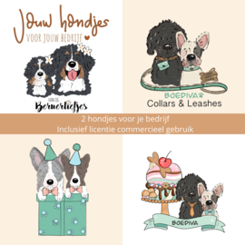 Cartoonhondjes gebruiken als logo | incl. licentie Commercieel gebruik (op aanvraag) 2 hondjes