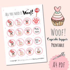 Cupcake toppers printable pawty | MOPS HONDJE | Winkeltje van Beer