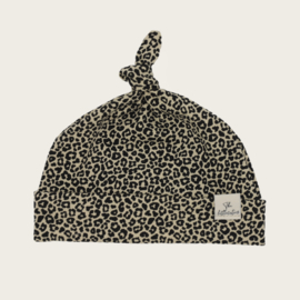 NEWBORN KNOT HAT LEOPARD SAND