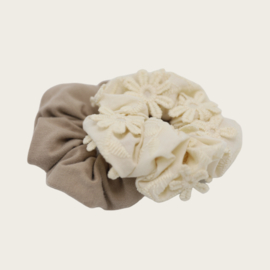 SCRUNCHIE SET BEIGE & FLORAL ECRU