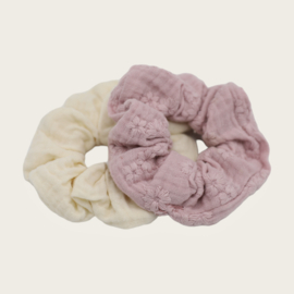 SCRUNCHIE SET ECRU & FLOWERS OLD PINK