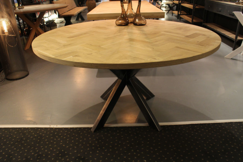 Ronde visgraat tafel Lawica 3,5cm dik incl onderstel naar keuze (Ronde