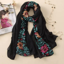 Embroidered sjaal zwart