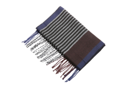 Fliex heren winter sjaal lang 190*32CM - Blauw wit bruin zwart - gestreept