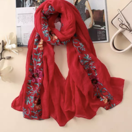 Embroidered sjaal rood