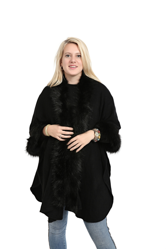 Emilie Scarves Poncho omslagdoek cape vest met mouwen- zwart - nep | WINTER COLLECTION Emilie Scarves