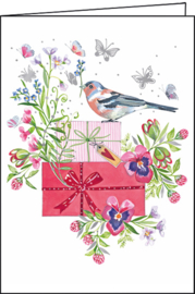 Kerstin Heß  - Vogel met cadeau en bloemen