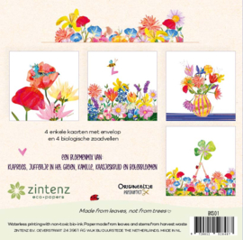 ZintenZ Bloemenkaartenset 4 kaarten incl. 4 zaadvellen en enveloppen