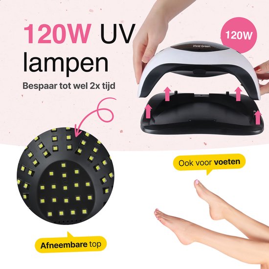 Nagellamp voor Gellak 120W - UV Lamp Gelnagels - Gellak - Led Lamp Nagels - Nageldroger - Nagellak Droger - 120W - Vivid Green