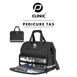 Compacte ambulante pedicureset : Compacte oplaadbare droogfrees, P Clinic Dokters & Pedicure tas,, flexibele opvangschaal, beensteun, ambulante loupelamp, 12 delige frezenset