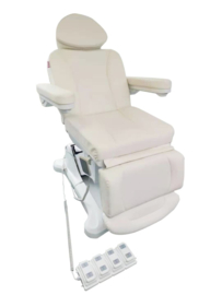 Luxe behandelstoel  4 motoren hand en voetbediening, ergonomische tabouret, luxe instrumentenkastje, Hadewe Hyperios chrome met ledverlichting
