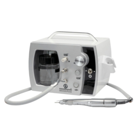 Ambulante pedicureset : Podomonium Plus natfreestoestel, beensteun, steun voor lampje, opvangschaal,  loupelamp, professionele koffer, 6 delige frezenset, frezendoosje, sprayvloeistof, handstukspray
