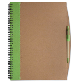 A4 Notitieboekje van gerecycled papier incl. gerecyclede pen groen
