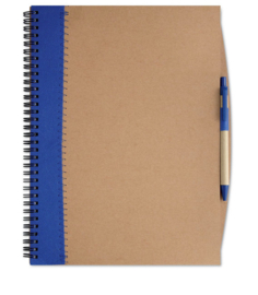 A4 Notitieboekje van gerecycleerd papier incl. gerecyclede pen blauw