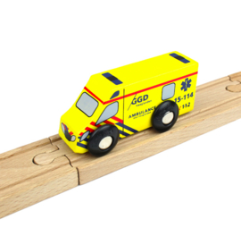 Houten ambulance met logo