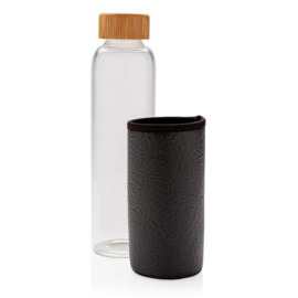 Glazen fles met PU sleeve, zwart