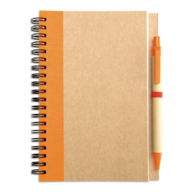 Notitieboekje van gerecycled karton, oranje met afbreekbare pen