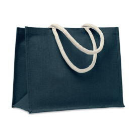 Jute tas met katoenen hengsels, blauw