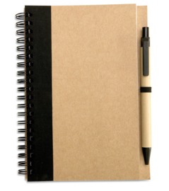 Notitieboekje van gerecycled karton, zwart met afbreekbare pen