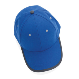 Impact AWARE ™ 6 panel cap van geborsteld katoen met bies, blauw