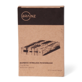 BRAINZ Powerbank + Wireless Charger Bamboo