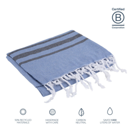 Vibe Hammam handdoek - Light Blue & Navy