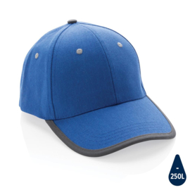 Impact AWARE ™ 6 panel cap van geborsteld katoen met bies, blauw