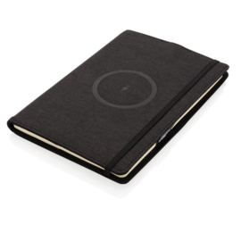 RPET notitieboekje navulbaar & draadloze oplader, zwart