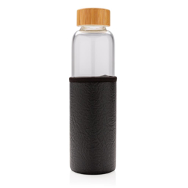 Glazen fles met PU sleeve, zwart