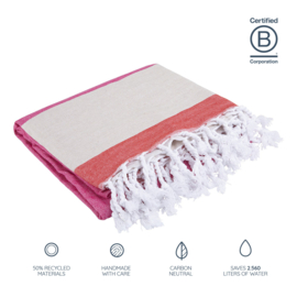 Tweepersoons hammam handdoek - Summer Blanket Unique - Red Fuchsia Beige